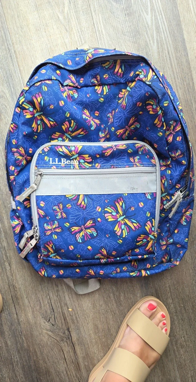 L.L. Bean Kids' Navy Backpack with Multicolored Butterfly Print
